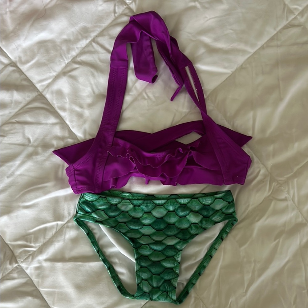 Kids Mermaid Bikini Set - Purple and Green
